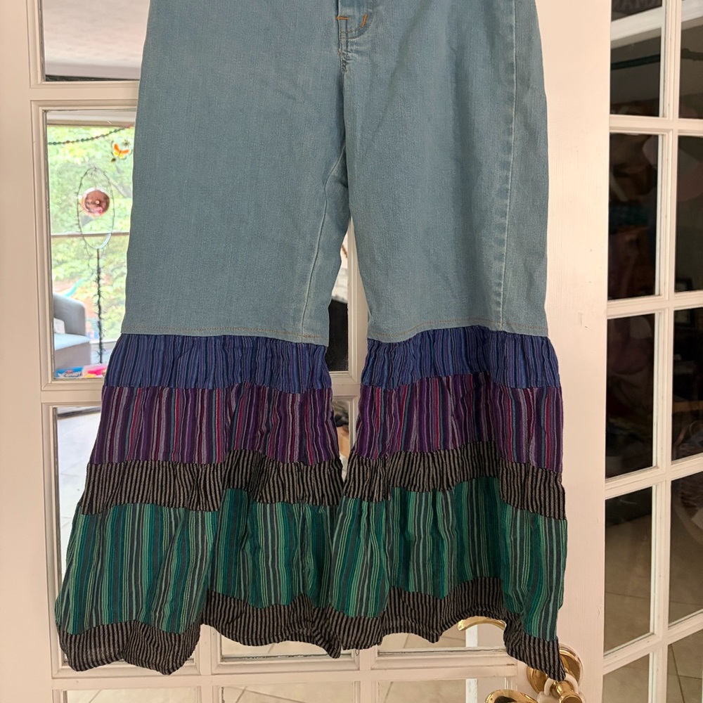 Light Blue Women’s Jeans with Multicolor Tiered Hem